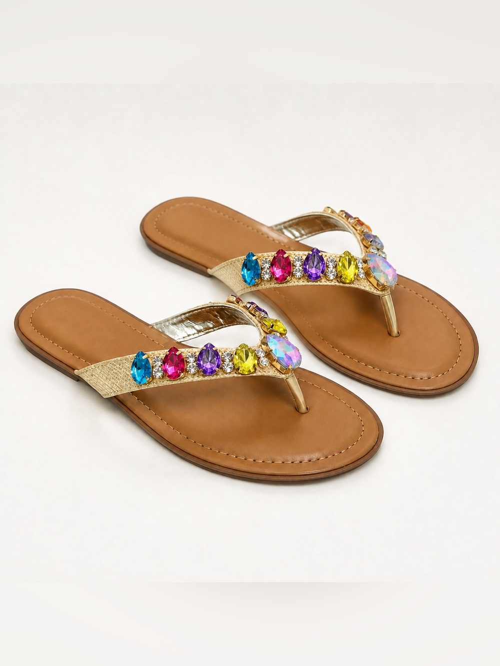 BRAND NEW WITH TAGS Multi Rhinestone Crystal Flip Flops